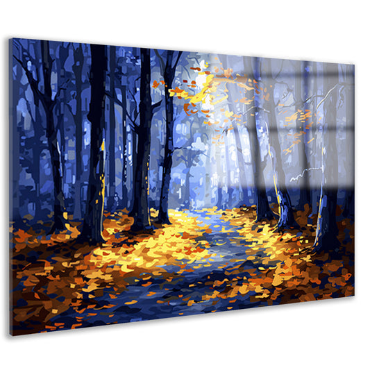 Kleurrijk herfstbos met zonlicht acrylglas