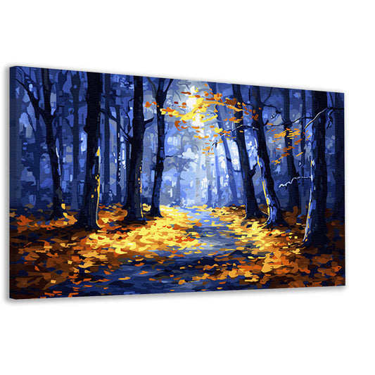 Kleurrijk herfstbos met zonlicht canvas
