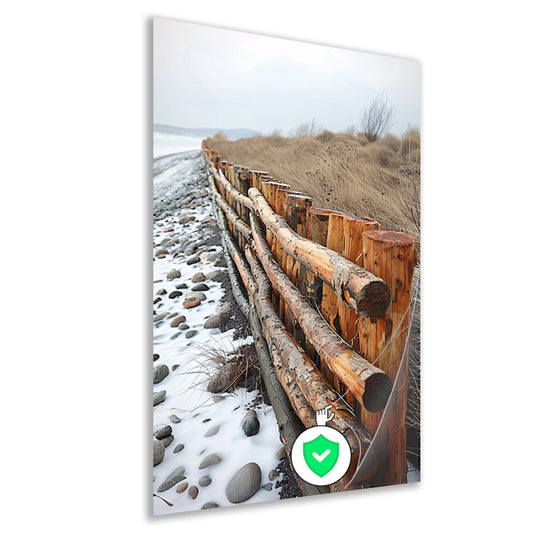 Winterkust met houten hek poster