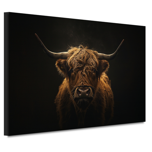 Schotse hooglander blik in het schemerlicht canvas