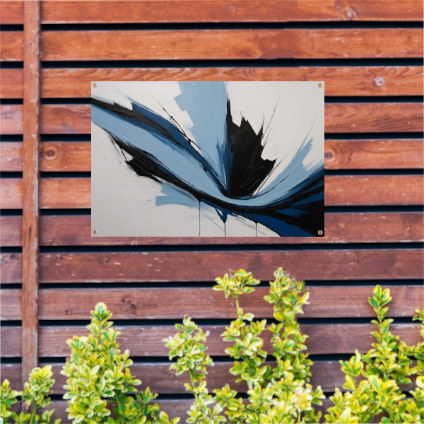 Dynamische Abstractie in Zwart, Wit en Blauw tuinposter