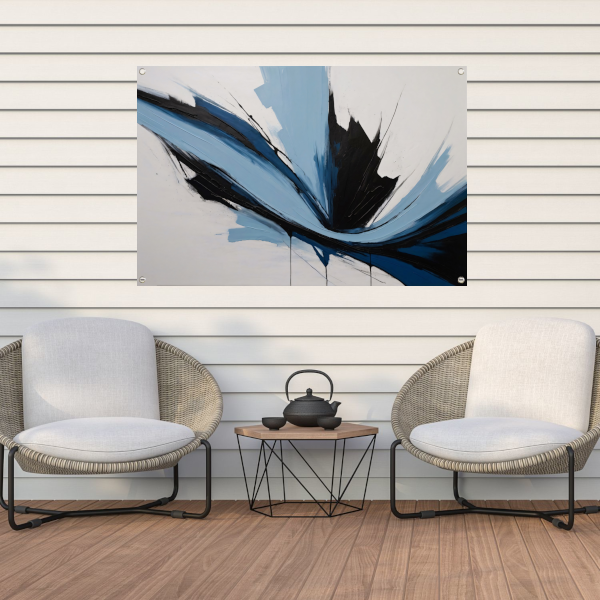 Dynamische Abstractie in Zwart, Wit en Blauw tuinposter