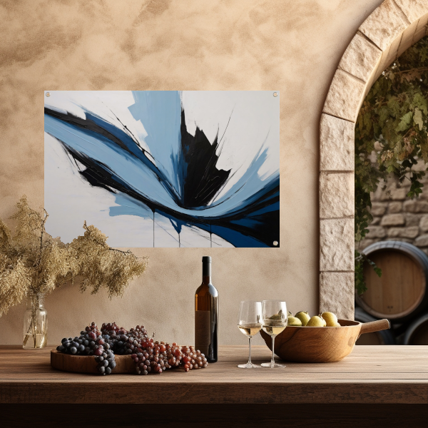 Dynamische Abstractie in Zwart, Wit en Blauw tuinposter