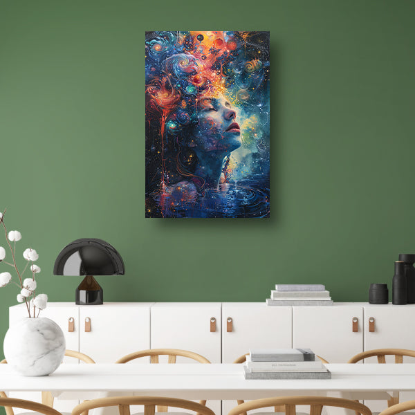 Vrouwelijke contemplatie onder sterrenhemel poster