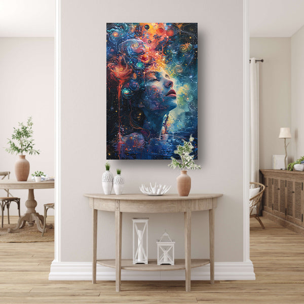 Vrouwelijke contemplatie onder sterrenhemel poster