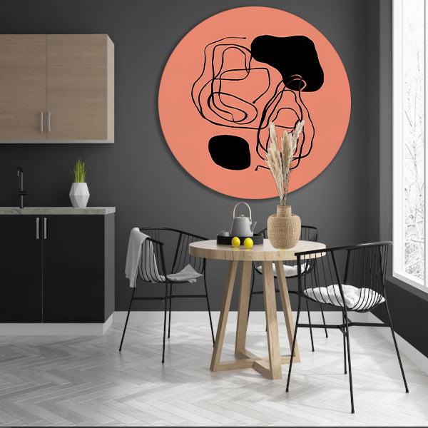 Monochrome Zwarte Lijnen op Roze Achtergrond aluminium muurcirkel