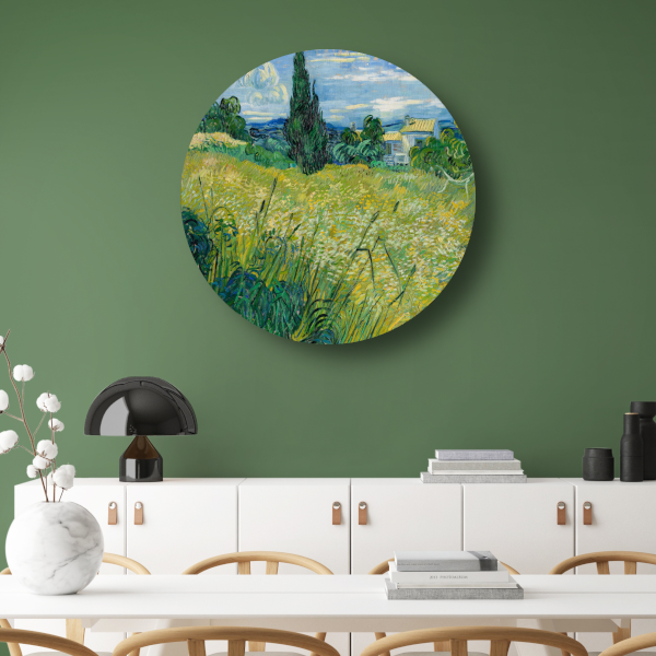 Groen Tarweveld met Cipres - Vincent van Gogh aluminium muurcirkel