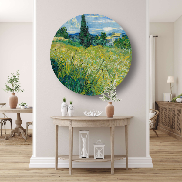 Groen Tarweveld met Cipres - Vincent van Gogh aluminium muurcirkel