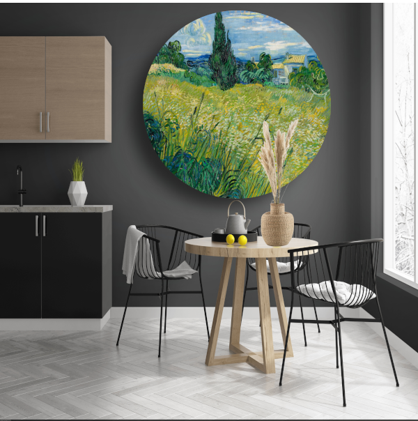 Groen Tarweveld met Cipres - Vincent van Gogh aluminium muurcirkel