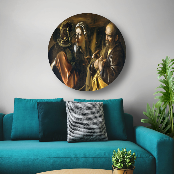 De ontkenning van Sint-Pieter - Caravaggio aluminium muurcirkel