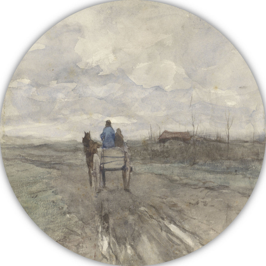Boerenkar op een landweg - Anton Mauve aluminium muurcirkel