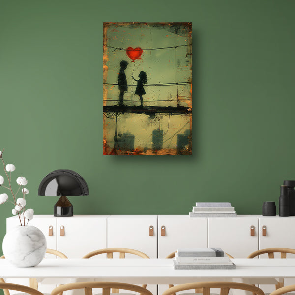 Man, meisje en een hart boven de stad poster
