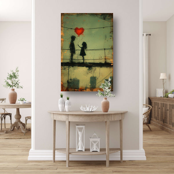 Man, meisje en een hart boven de stad poster