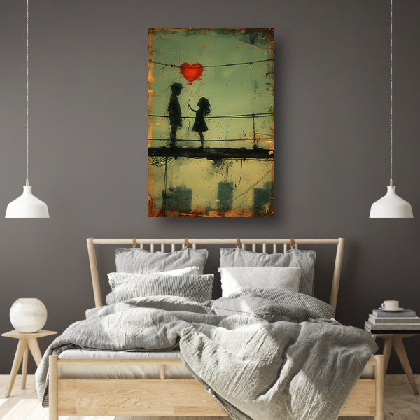 Man, meisje en een hart boven de stad poster