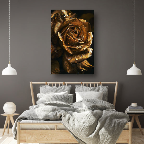 Betoverende gouden roos met ochtenddauw poster