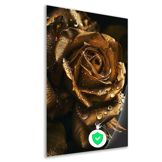 Betoverende gouden roos met ochtenddauw poster