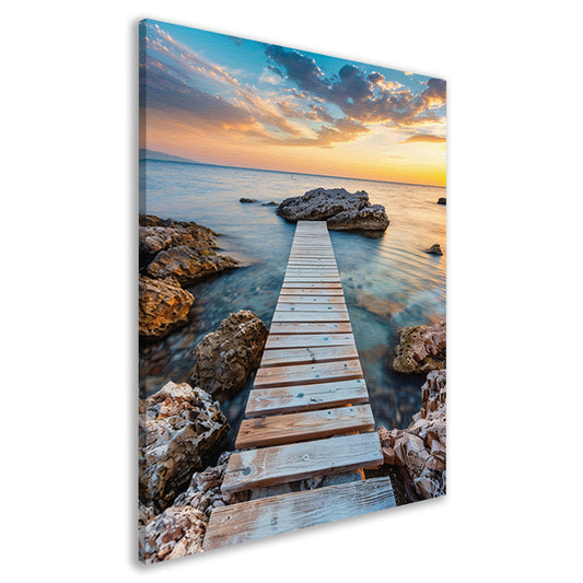 Houten Steiger met Zonsondergang aan de Kust canvas
