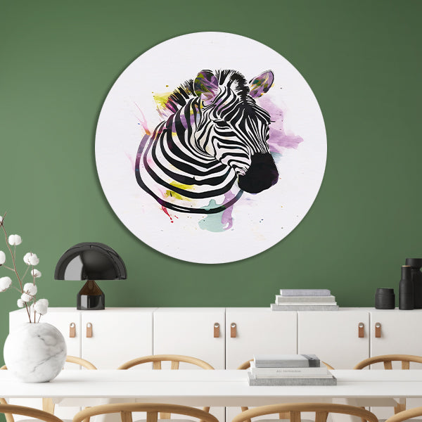 Gestileerde Zebra in een Kleurexplosie aluminium muurcirkel