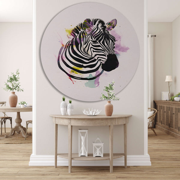 Gestileerde Zebra in een Kleurexplosie aluminium muurcirkel