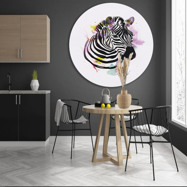 Gestileerde Zebra in een Kleurexplosie aluminium muurcirkel
