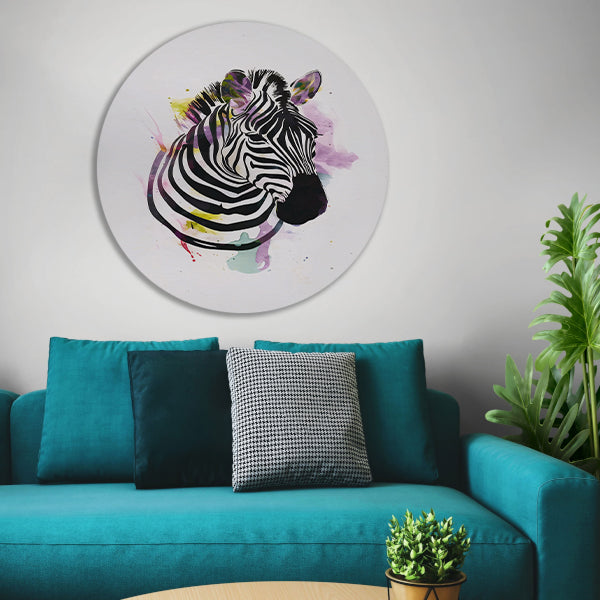 Gestileerde Zebra in een Kleurexplosie aluminium muurcirkel
