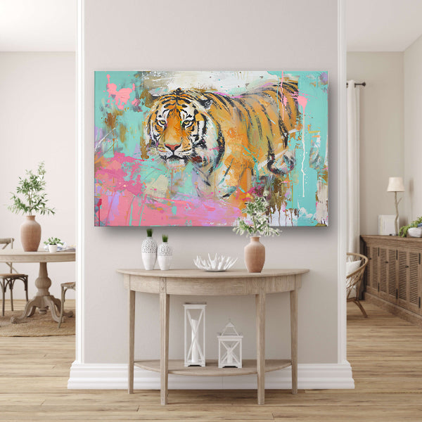 Kleurrijke abstracte schilderij van tijger poster