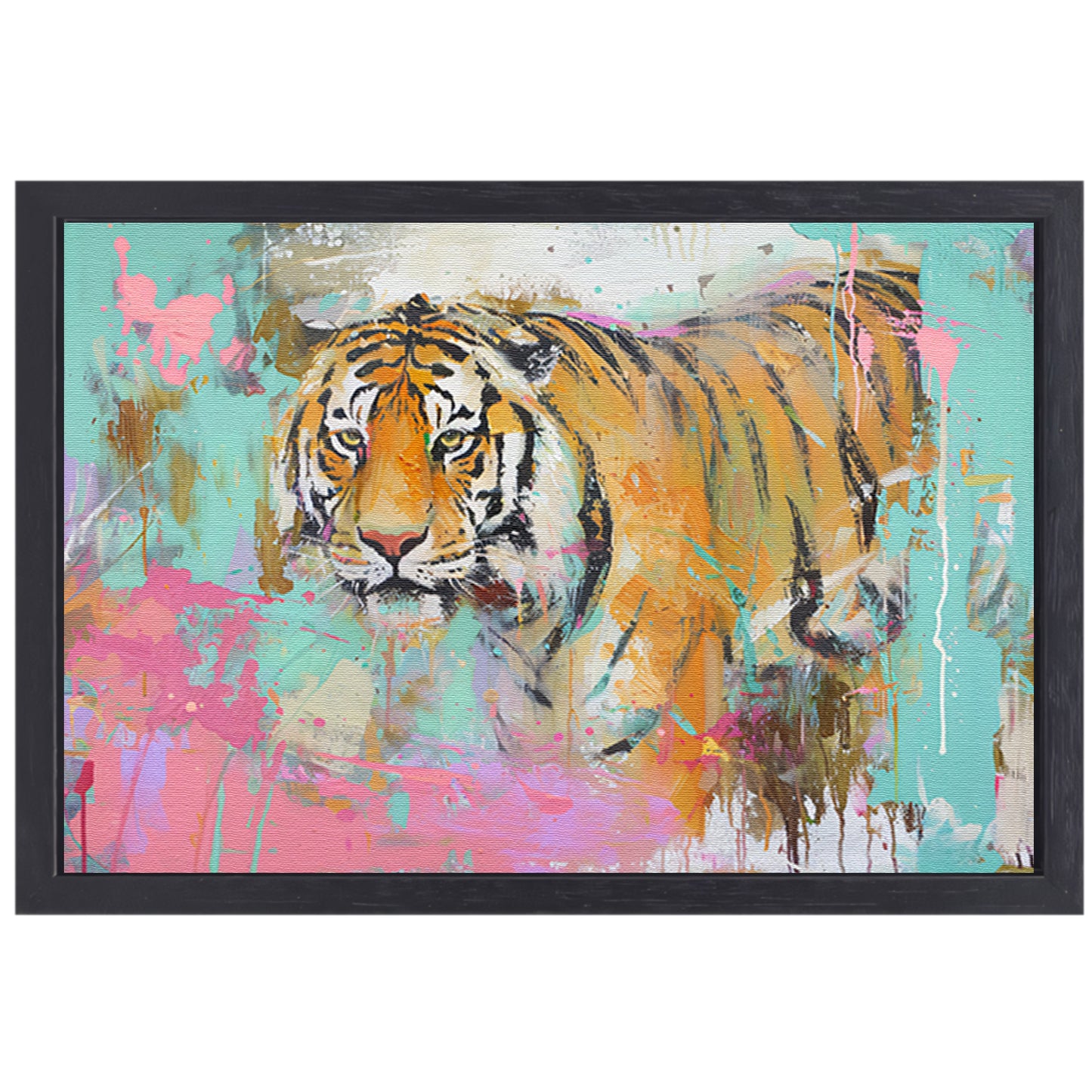 Kleurrijke abstracte schilderij van tijger canvas met baklijst