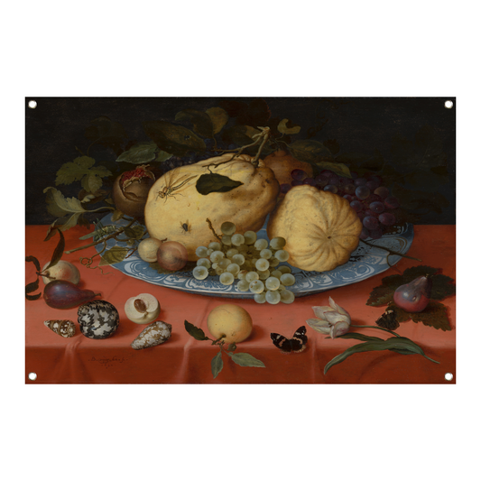 Fruitstilleven met schelpen en tulp - Balthasar van der Ast tuinposter