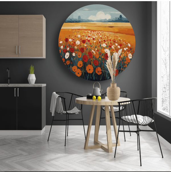 Vibrant Summer Poppies in Full Bloom aluminium muurcirkel