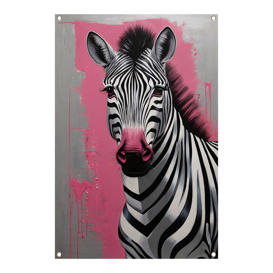 Zebra met Roze Splash in Moderne Stijl tuinposter