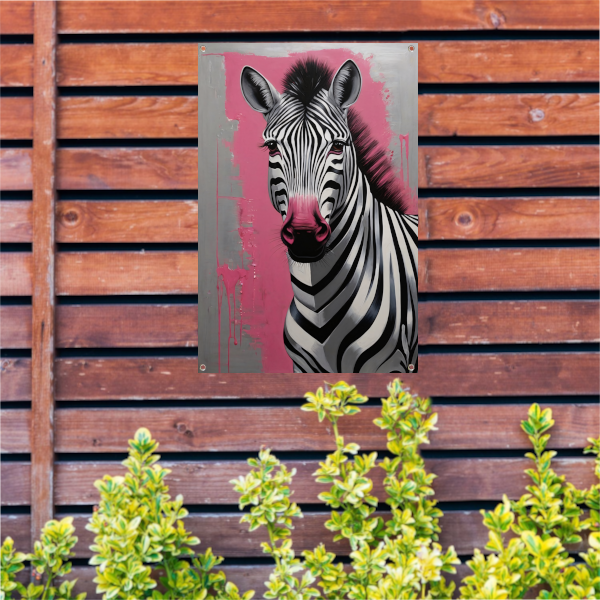 Zebra met Roze Splash in Moderne Stijl tuinposter
