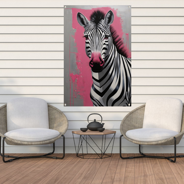 Zebra met Roze Splash in Moderne Stijl tuinposter