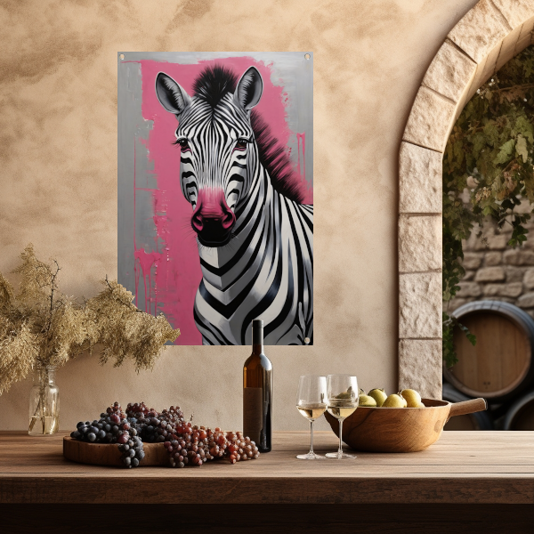 Zebra met Roze Splash in Moderne Stijl tuinposter