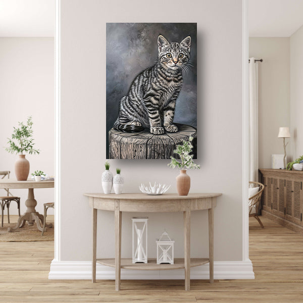 Gedetailleerd realistisch schilderij van een kat canvas