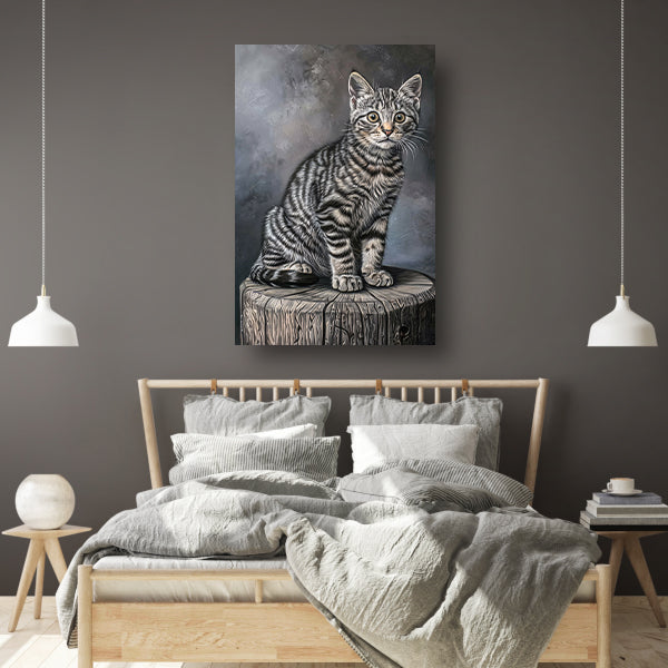 Gedetailleerd realistisch schilderij van een kat canvas