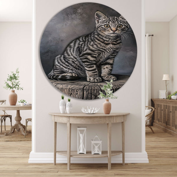 Gedetailleerd realistisch schilderij van een kat aluminium muurcirkel