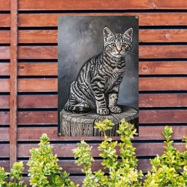 Gedetailleerd realistisch schilderij van een kat tuinposter