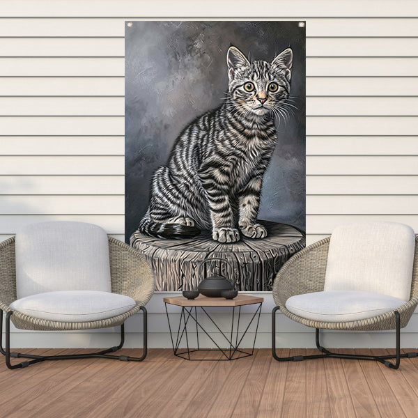 Gedetailleerd realistisch schilderij van een kat tuinposter