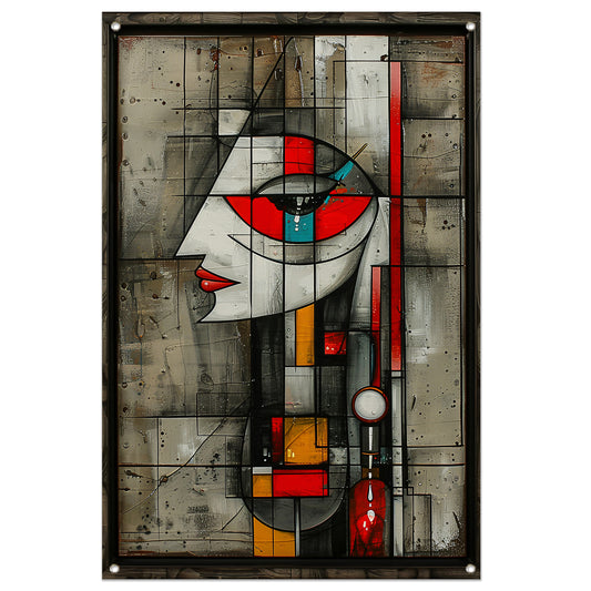 Kubistisch portret van een vrouw in kleur tuinposter