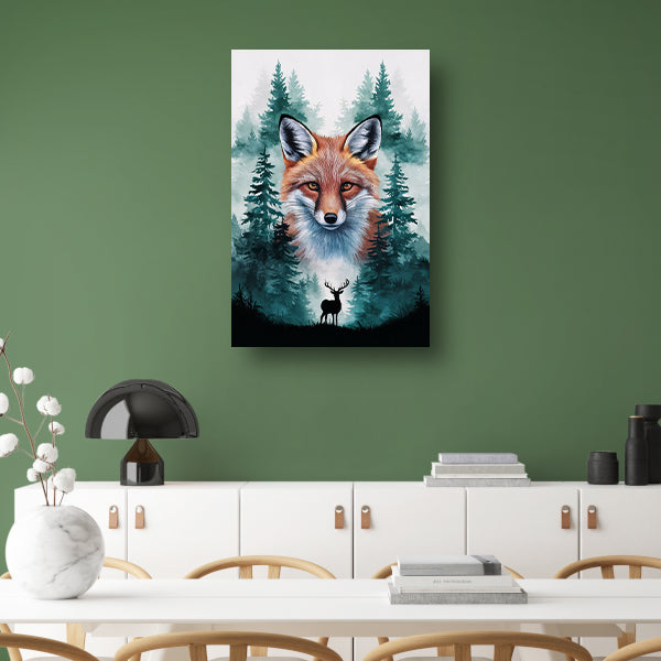 Vos en hert in boslandschap kunst canvas