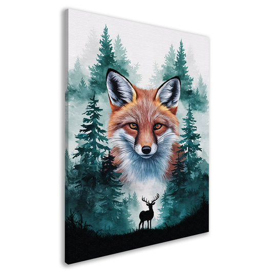Vos en hert in boslandschap kunst canvas