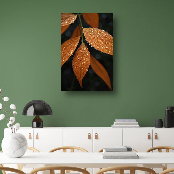 Dauwdruppels op Oranje Zomerbladeren canvas