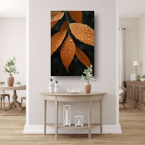 Dauwdruppels op Oranje Zomerbladeren canvas