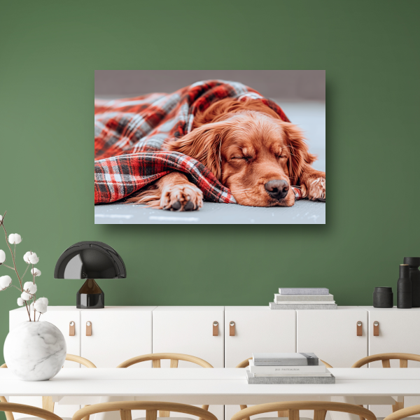 Hond rust onder plaid canvas met baklijst