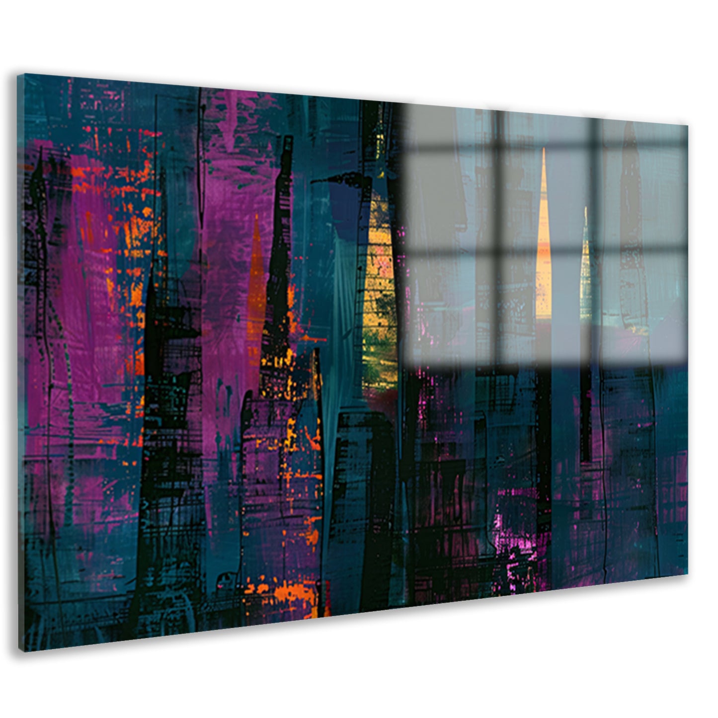 Abstracte kaarsen en stad in levendige kleuren acrylglas