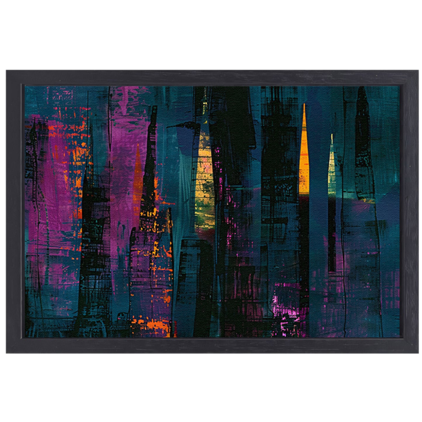 Abstracte kaarsen en stad in levendige kleuren canvas met baklijst