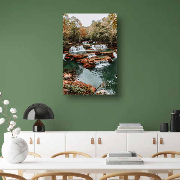 Watervallen in herfstbos landschap poster