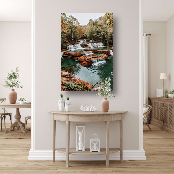 Watervallen in herfstbos landschap poster