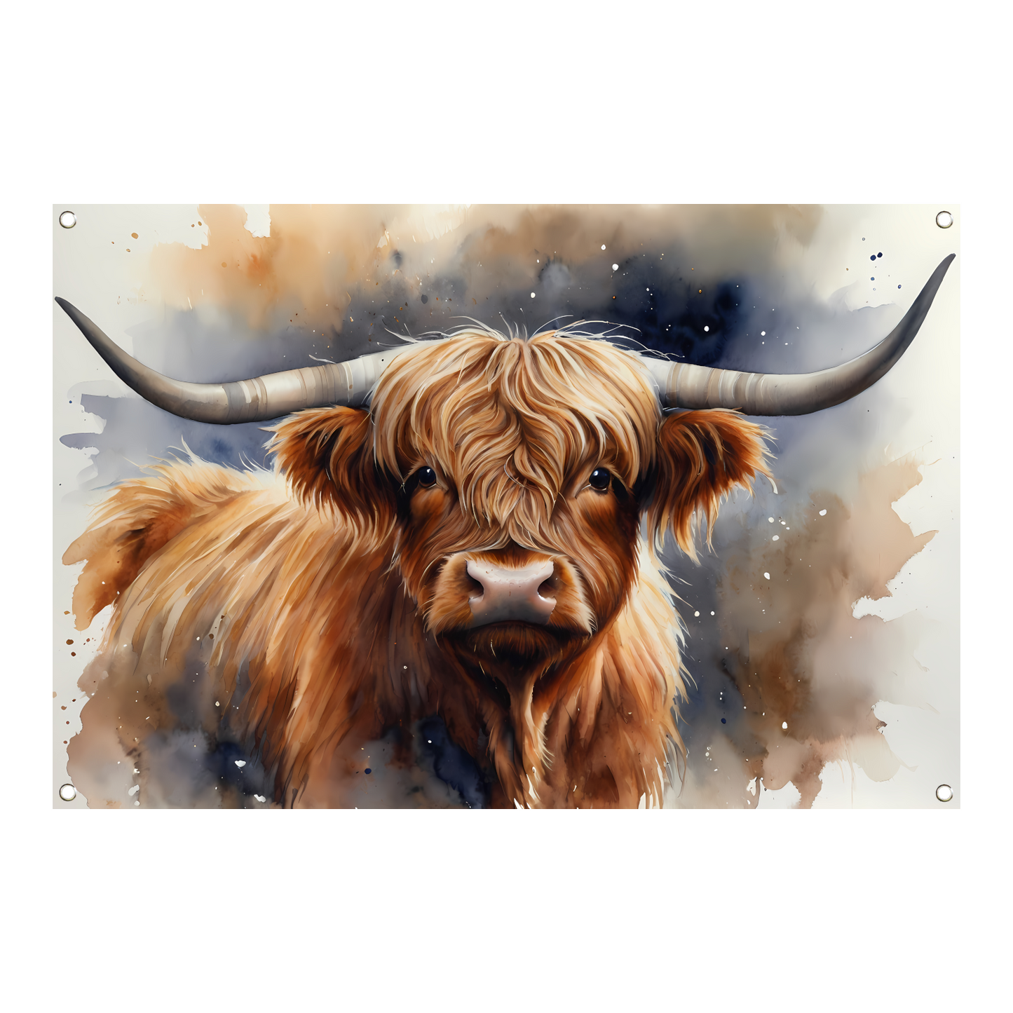Highland koe portret met waterverf tuinposter