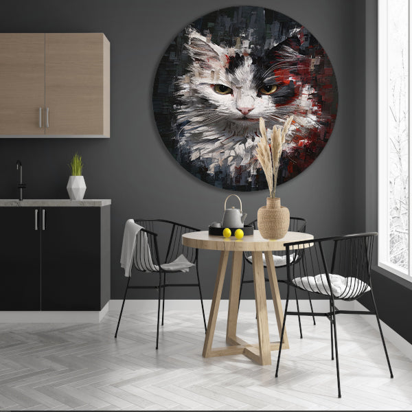 Abstracte Kat met Levendige Ogen aluminium muurcirkel